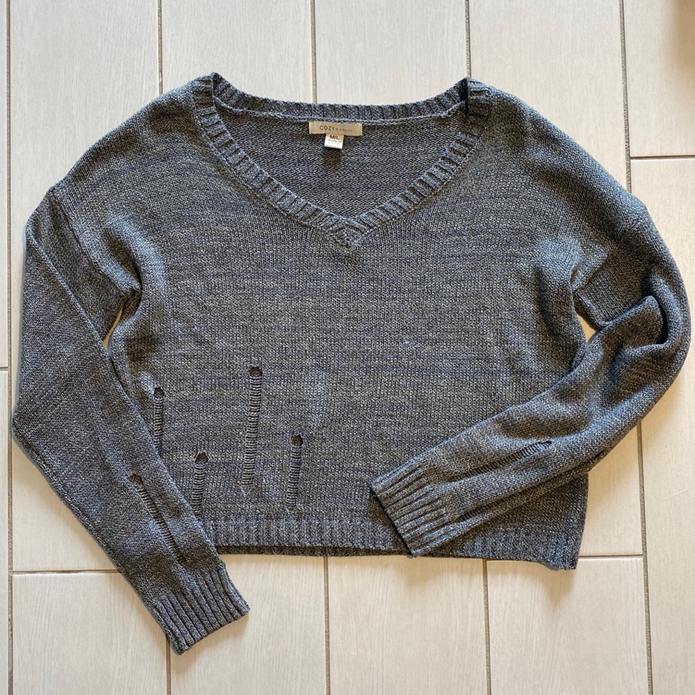Gray distressed sweater